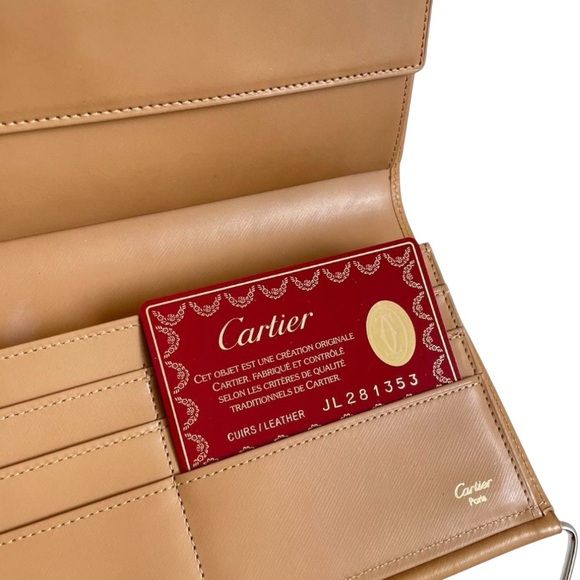 Authentic Cartier Trinity Beige Leather Double Handle Clutch Bifold Wallet - Picture 4 of 15